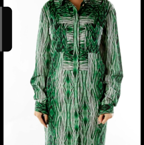 Derek Lam Design Nation Green black cotton Button down Shirt Dress Size Medium - Picture 13 of 16